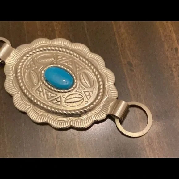 Costume jewerly  silver metal turquoise belt Size Small/medium - Picture 3 of 4
